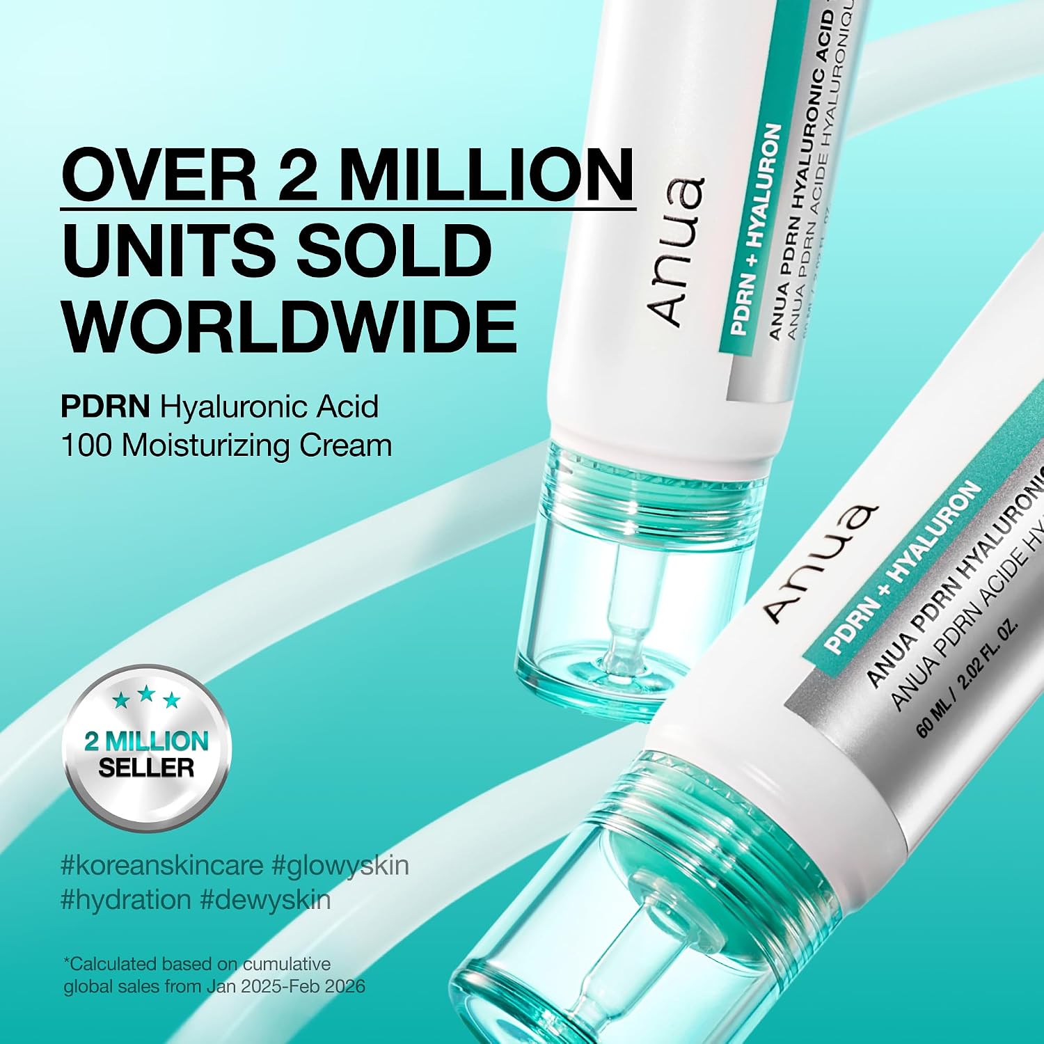 Anua PDRN Hyaluronic Acid 100 Moisturising Cream, Lightweight, Non-Greasy Hydrating Face Moisturiser with Salmon DNA for Glass Skin, Korean Skincare, 60ml